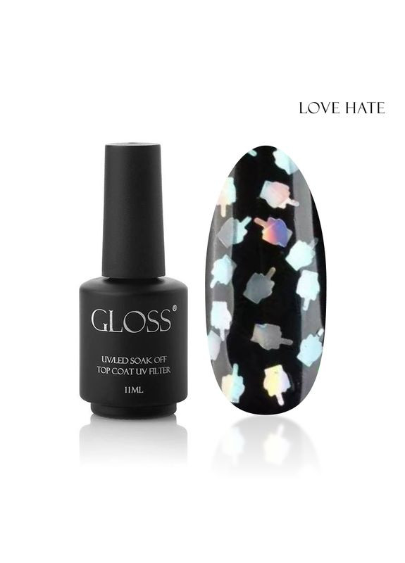 Топ для гель-лаку GLOSS Love hate без липкого шару, 11 мл Gloss Company (309188192)