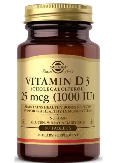 Вітамін Д3 (холекальциферол) Vitamin D3 25 мкг 90 таб Solgar (357342415)