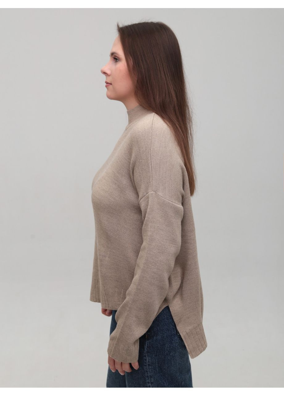 Бежевый зимний свитер женский бежевый свободный с горлом джемпер Karon Вільна