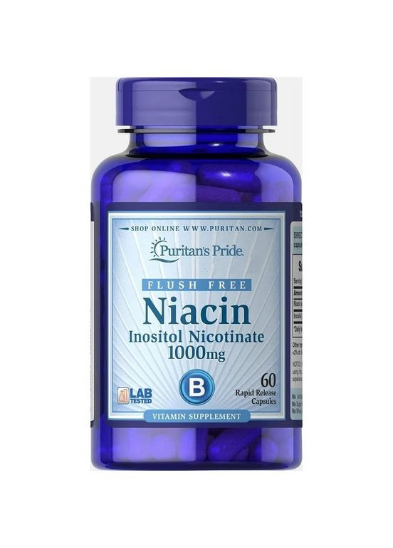 Ниацин Puritan's Pride Niacin 1000 mg Flush Fre 60 caps Puritans Pride (293061862)