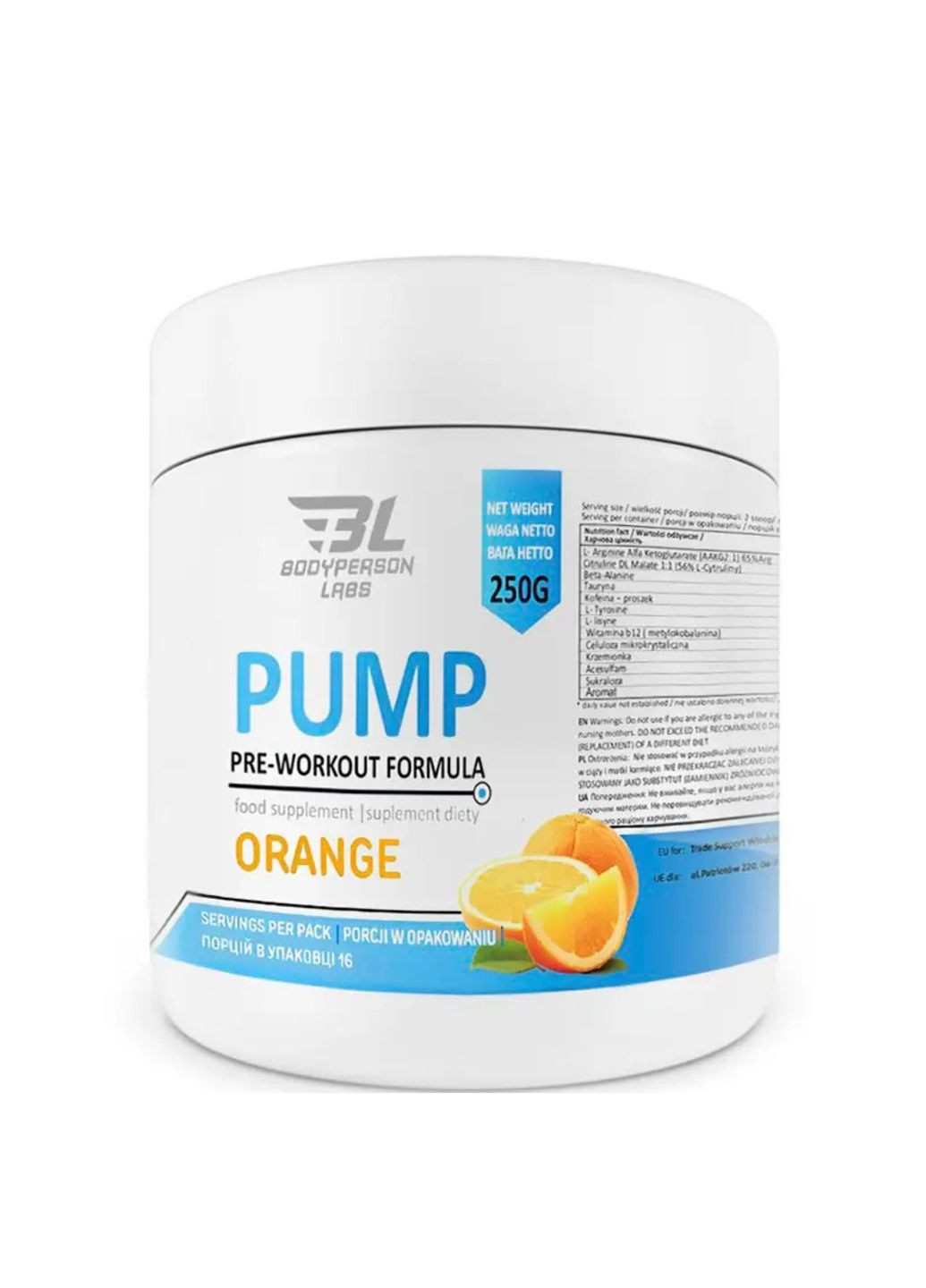 Pre-Workout Formula - 250g Orange комплексная предтренировочная смесь Bodyperson Labs (285793171)