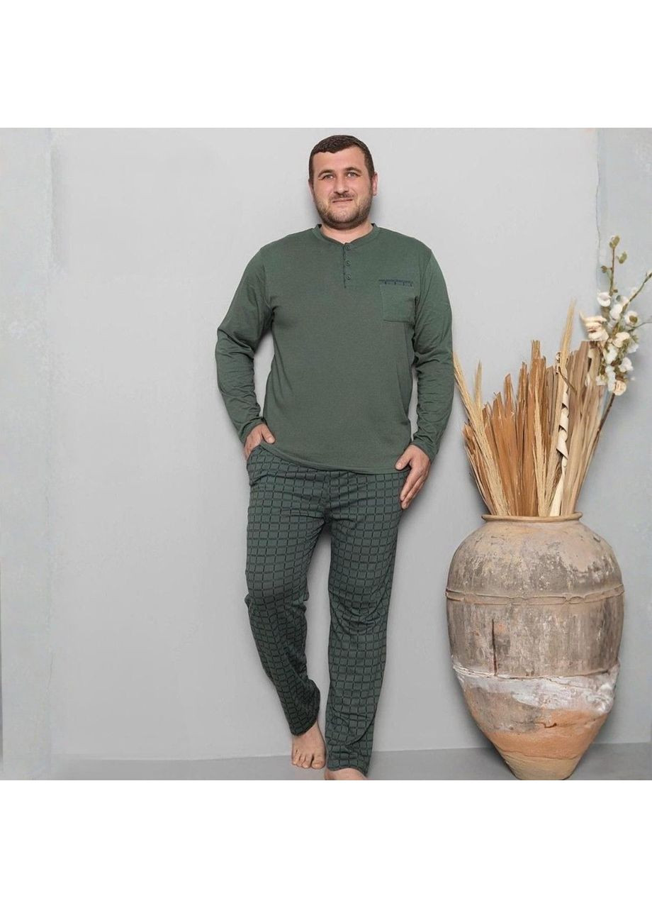 Пижама (кофта+штаны) мужская хлопковая Трикотаж хаки Клетка Cameron Premium PJ6720-7 Pijamoni (365751151)