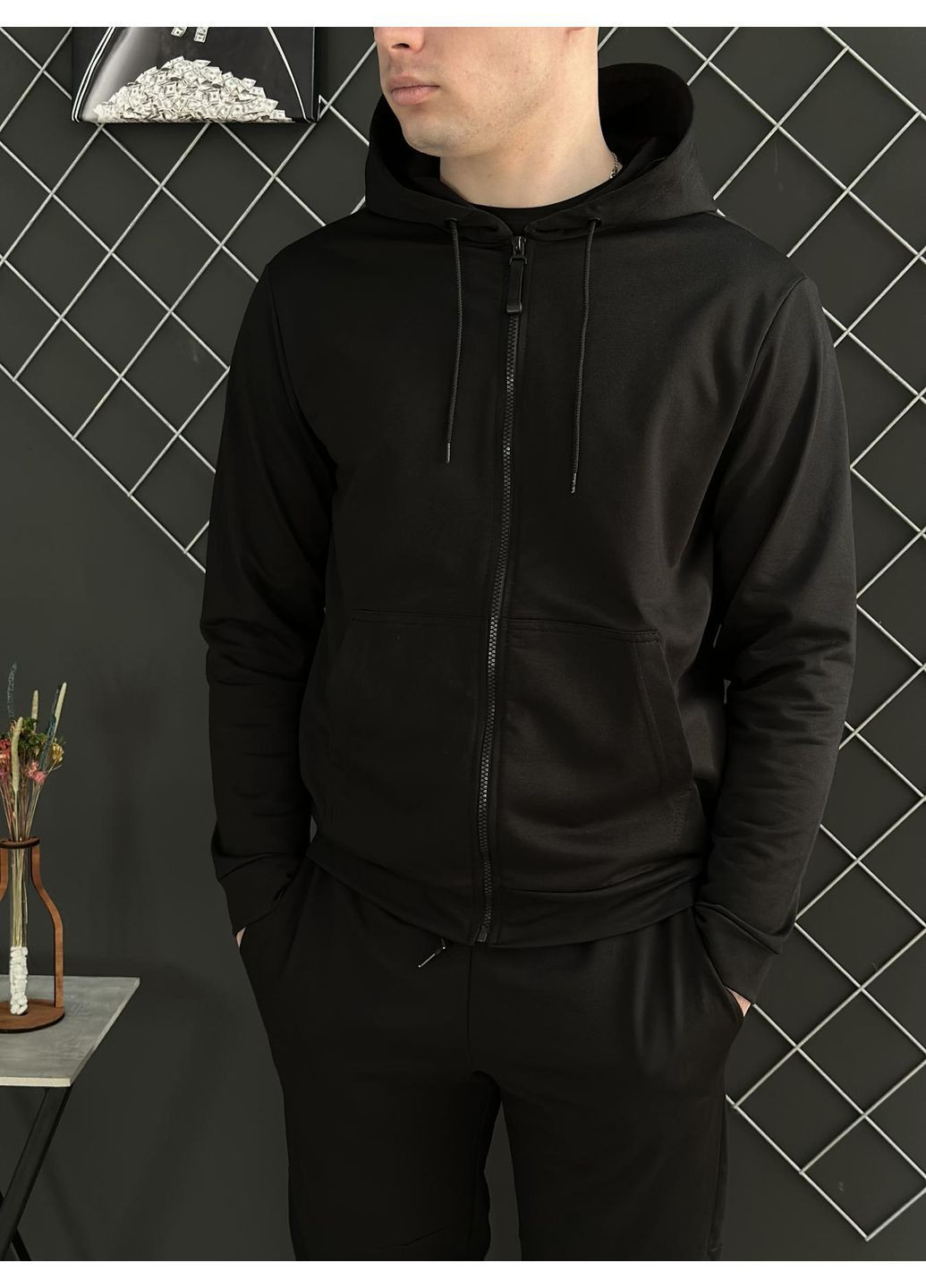 Чоловіча демісезонна базова кофта на змійці чорна (двонитка) No Brand (369457547)