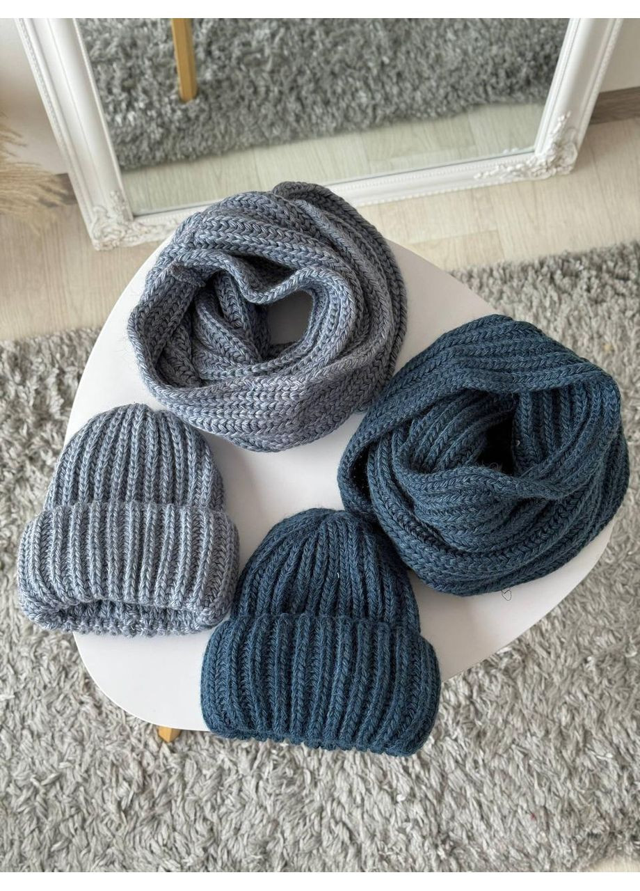 Теплый Комплект Джинжер. Коплектация: шапка+хомут(восьмерка). Крупная вязкая одинарная с 2 отворотом No Brand (362917658)