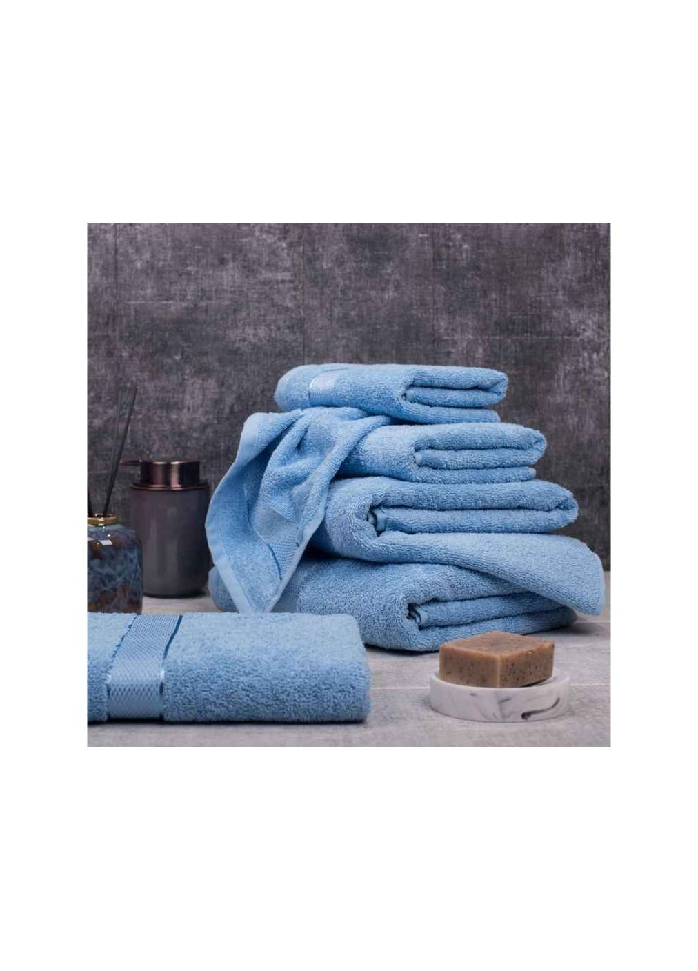 Рушник махровий (бордюр САТИН) Aisha блакитний