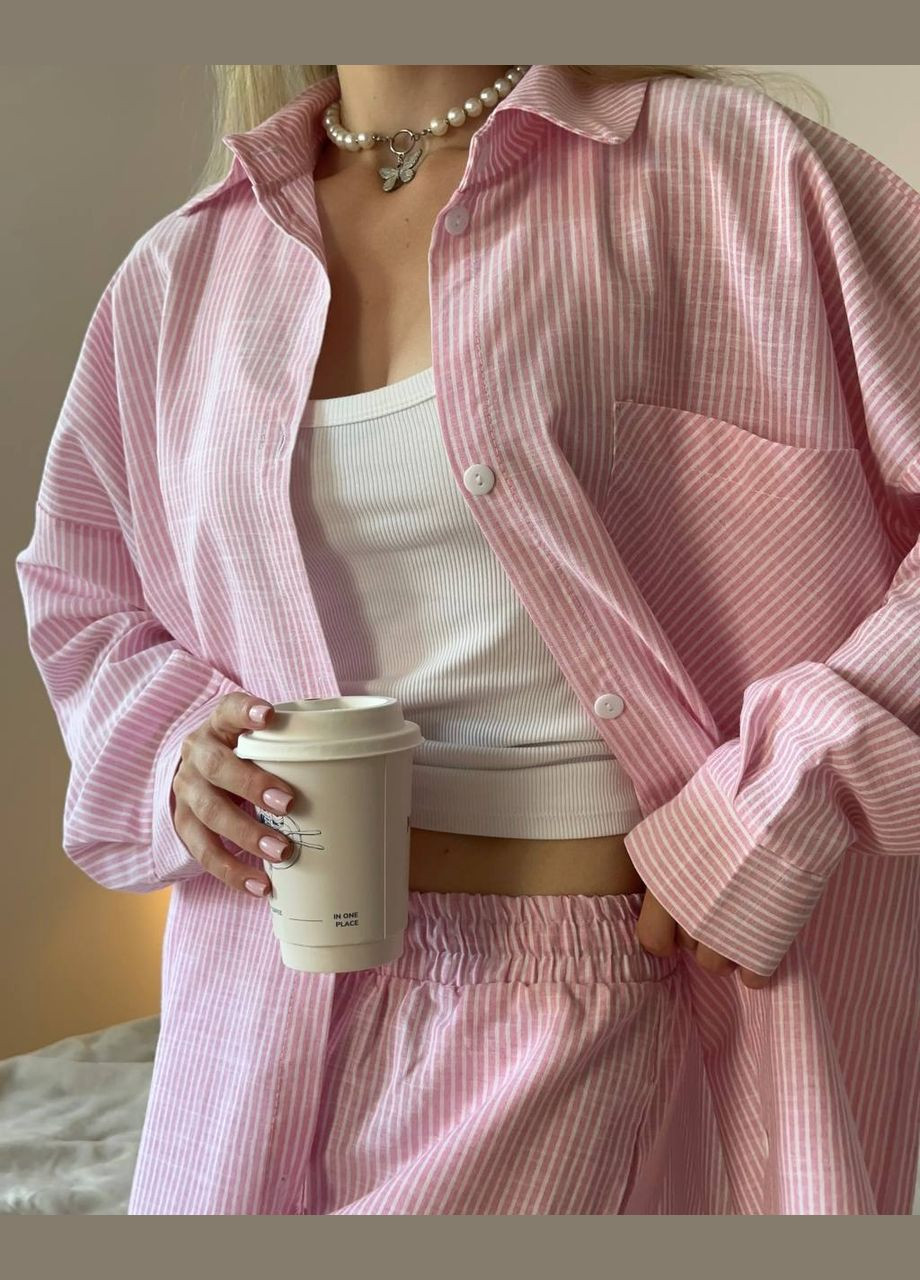 Женский костюм двойка в полоску: оверсайз рубашка и брюки с эластичным поясом. MonCher (339786863)