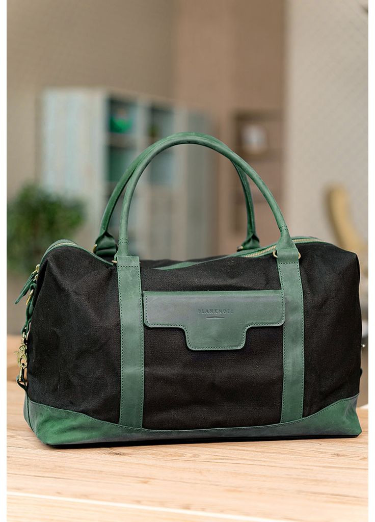 Дорожная сумка из конваса и натуральной зеленой кожи Crazy Horse BlankNote (348359372)