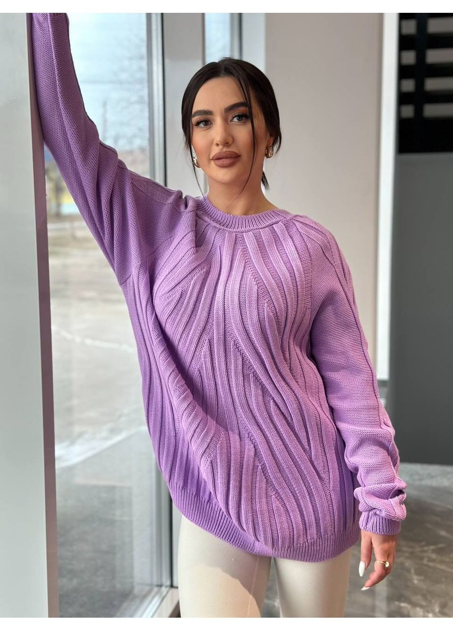 Бузковий демісезонний жіночий светр з фактурною вʼязкою бузкового кольору 34353 No Brand