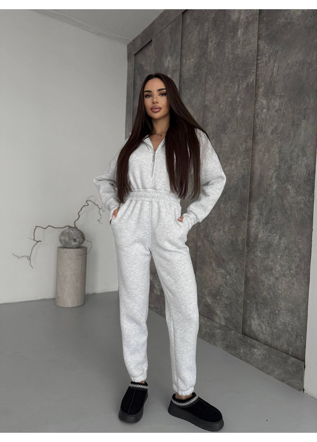 Комбинезон из трехнитки премиум качества ЗАМЕР В ОПИСАНИИ DK/DL Мода без кордонів однотонный серый повседневный трехнитка
