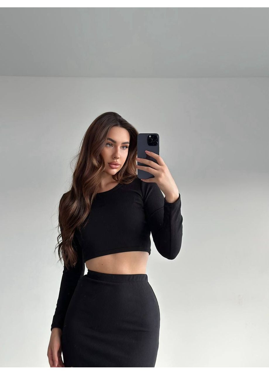 Жіночий костюм топ + спідниця з розрізом, щільний рубчик👉 Заміри в описі GD/GL Модний простір (364967187)