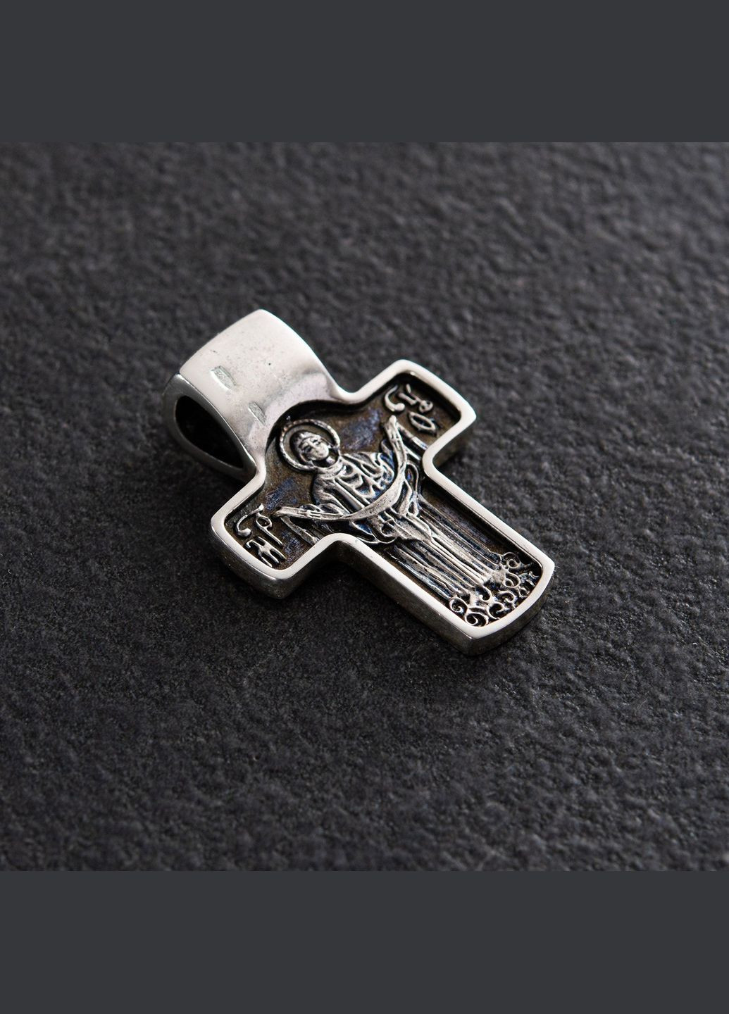 Серебряный крест Спас Нерукотворный. Святитель Николай. Покров Пресвятой Богородицы с чернением 132402 Oniks (264022850)