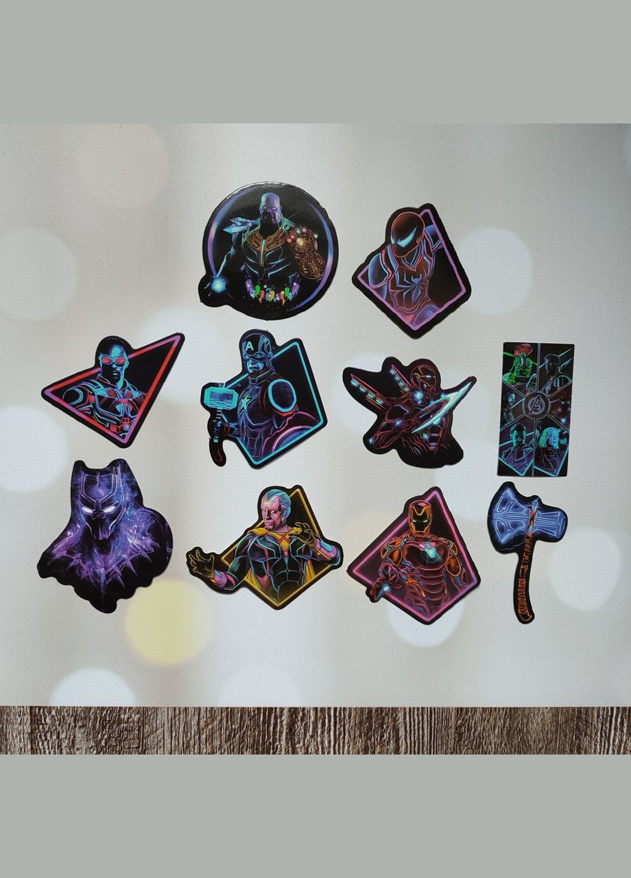 Наклейки, стикеры "Персонажи комиксов Marvel, супергерои Марвел. Мстители". Набор из 10 шт SureGeek (322243710)