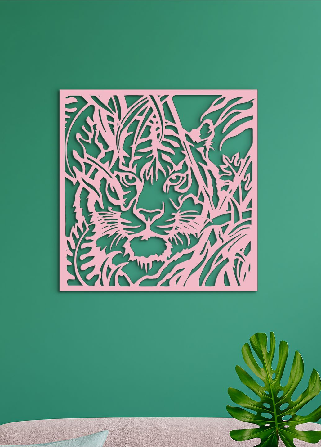 Интерьерная картина на стену, деревянный декор для дома "Охота тигра", декоративное панно 25х25 см Woodyard (292112696)