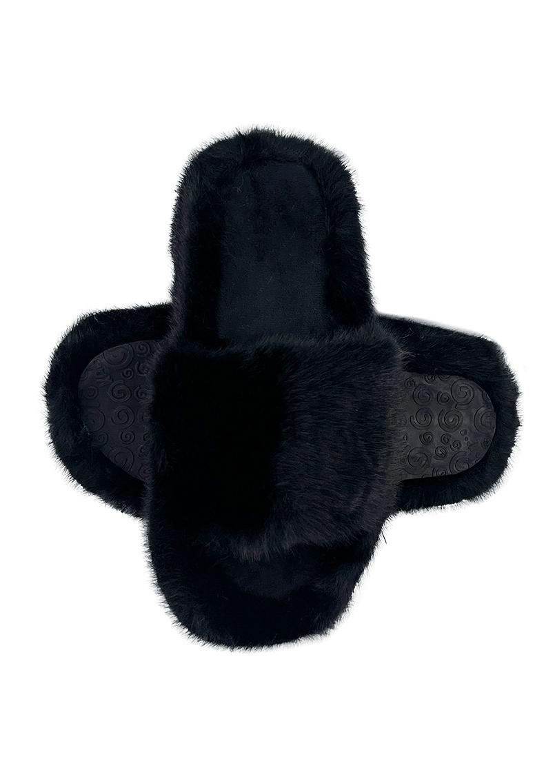 Жіночі домашні капці хутряні на платформі чорні 8043-2 Jomix (301007378)