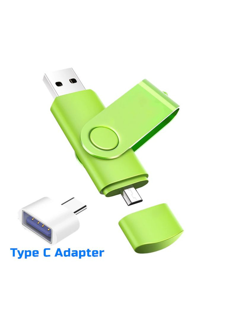 Флешка Plain 16Gb OTG USB - Micro USB Flash Drive (переходник Type-C USB в подарок) Green Jaster (297949517)