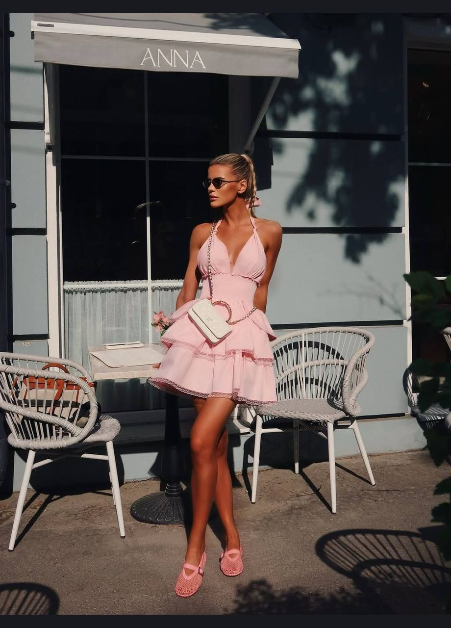 Розовое праздничный, коктейльное, повседневный, откровенный, вечернее женское пышное платье с открытой спинкой с юбкой-солнце Avanti однотонное