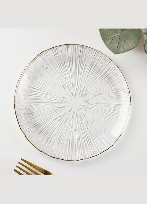 Тарелка стеклянная D21*2см, цвет – прозрачный с золотым ободком. BonaDi (296555171)