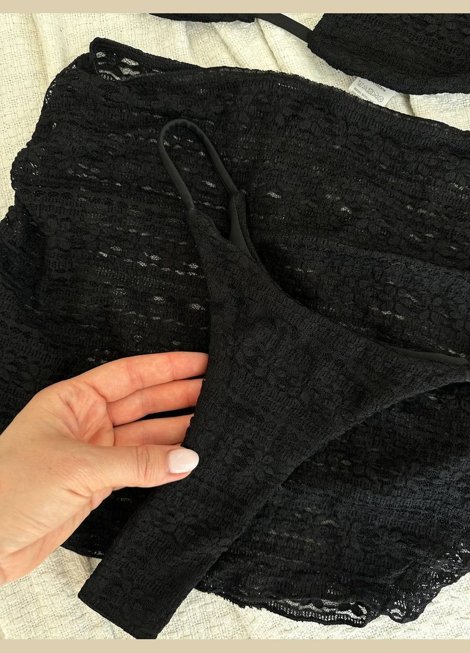 Черный летний стильный пляжный комплект с топом и юбкой раздельный Vakko