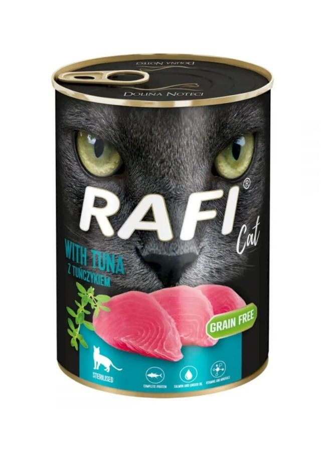 Вологий корм для стерилізованих кішок RAFI Cat sterilized з тунцем 400 г Dolina Noteci (280926837)
