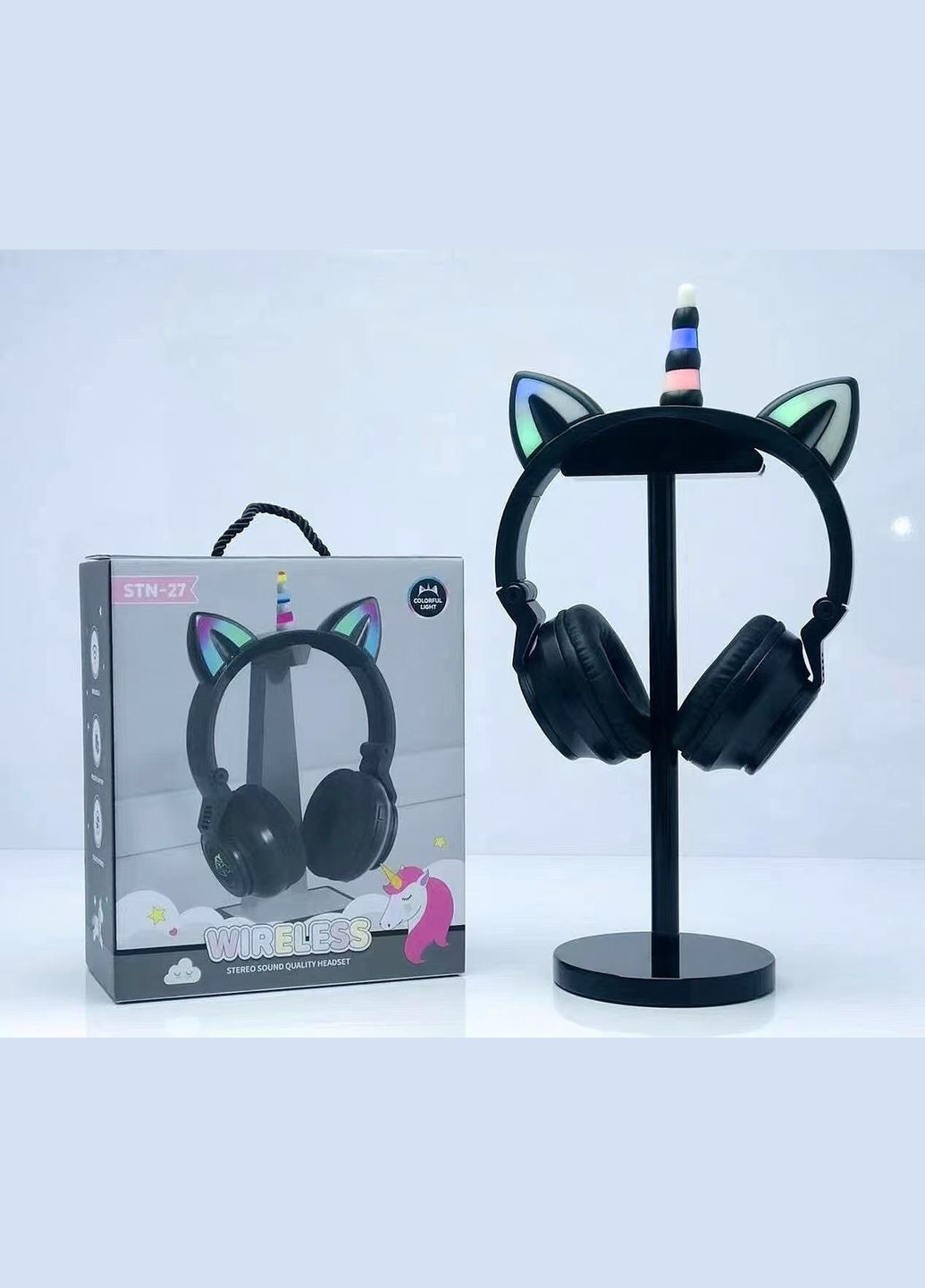 Дитячі бездротові Bluetooth навушники єдиноріг з котячими вушками STN-27 Чорні (1756375343) No Brand (325402843)