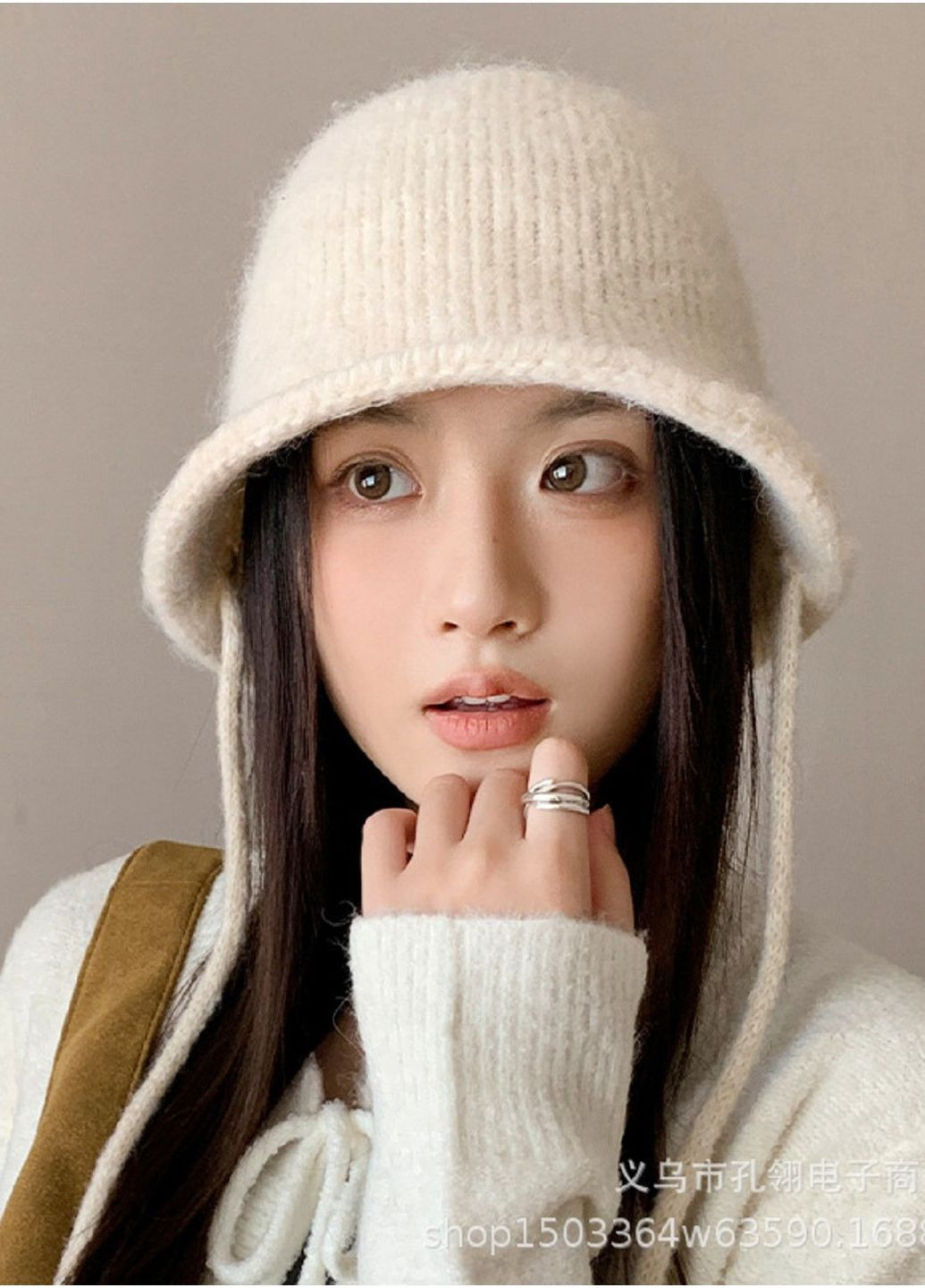 Женская Вязаная Шляпа из Шерсти и Акрила — Теплая Шапка-Бакет с Завязками No Brand в'язаний капелюх / шапка бакет (365301172)