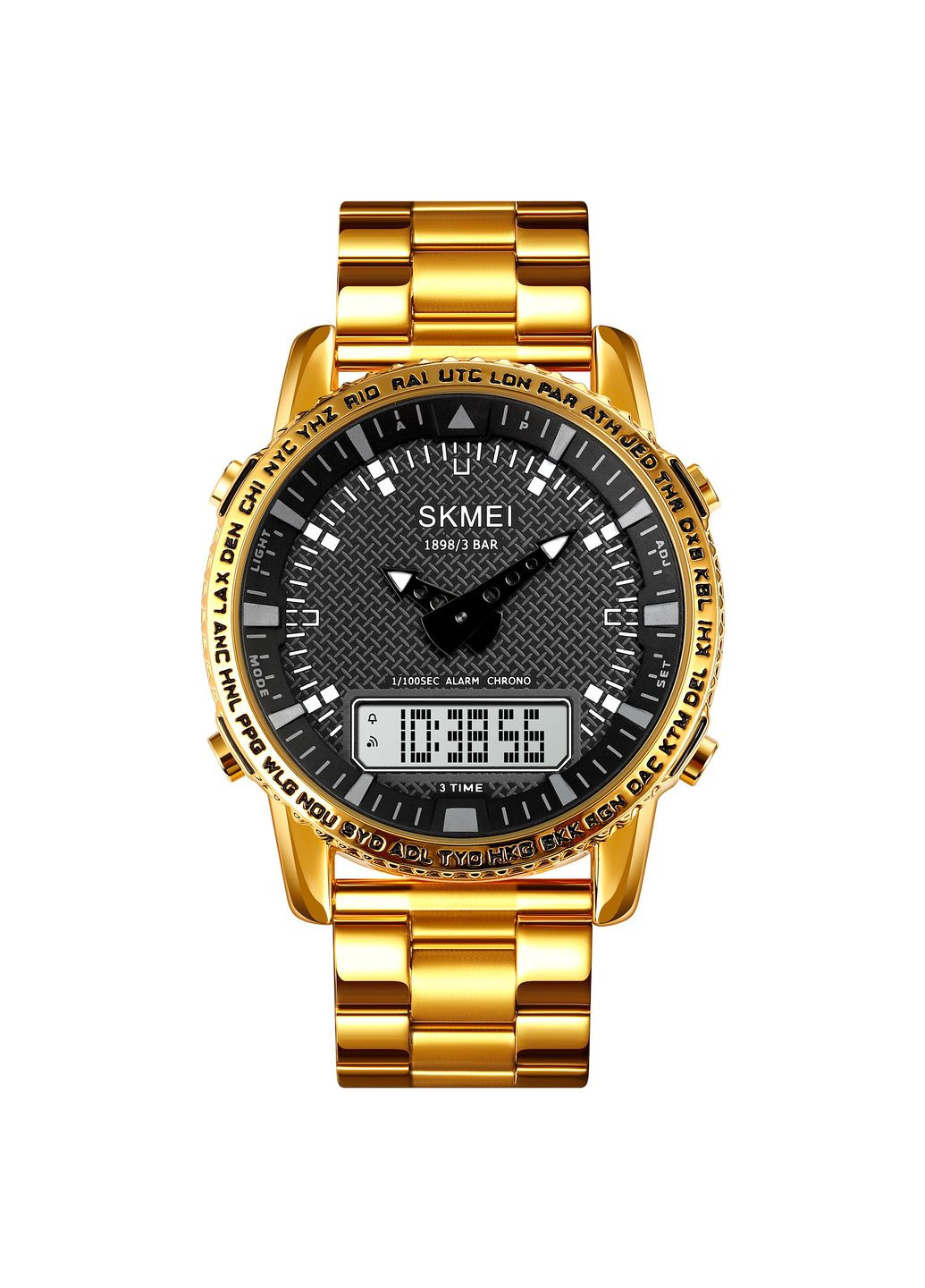 Годинник 1898GDWT Gold-White чоловічий кварцовий з будильником і секундоміром золотистий ProDobro (367265986)