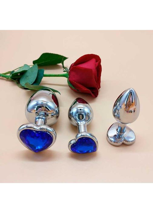 Набір синіх сталевих анальних пробок сердечка - 3 шт. (S/M/L) - Анальні іграшки No Brand (368893231)