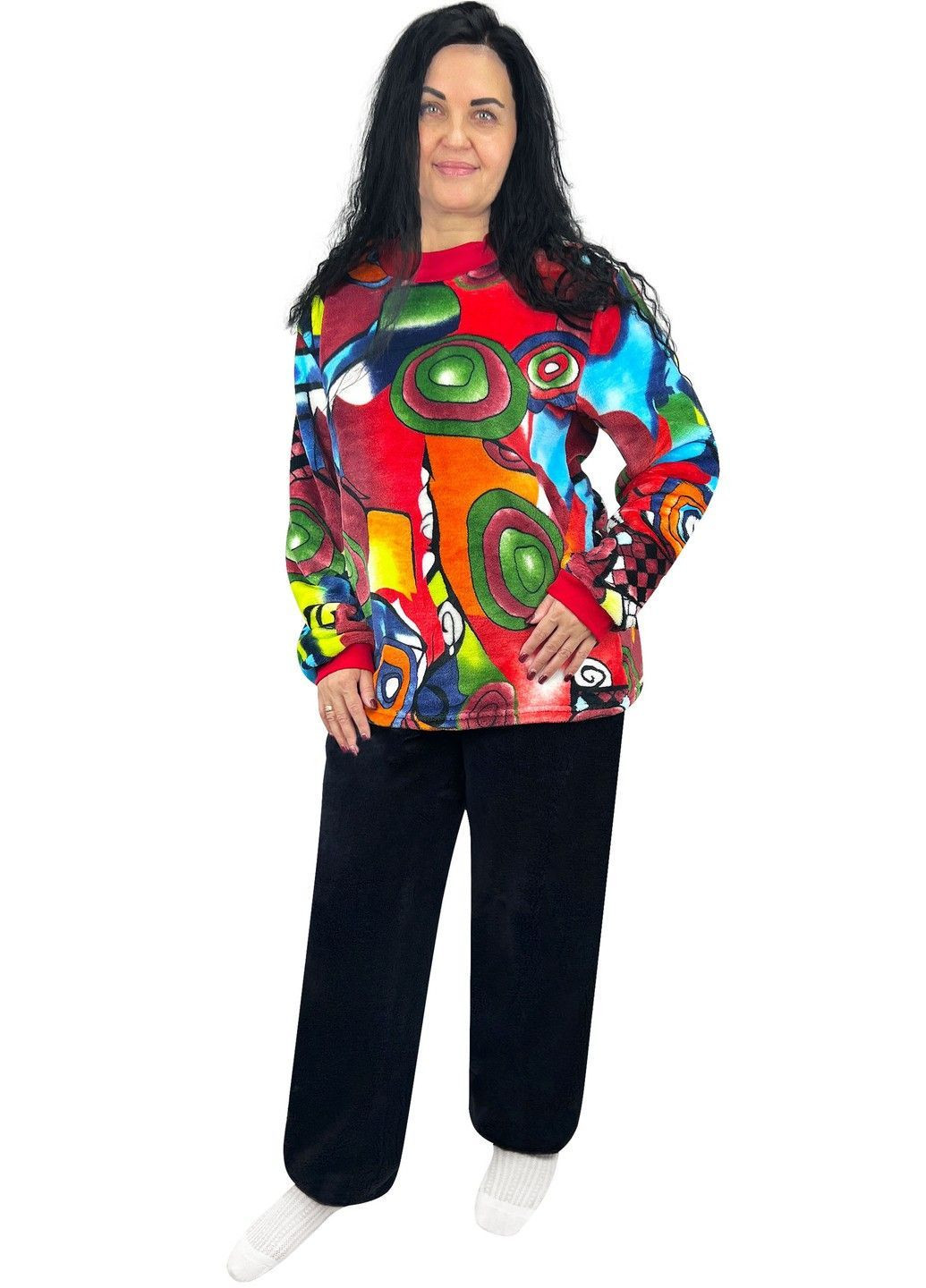 Красная всесезон пижама женская махровая комбинированная кофта + брюки Жемчужина стилей 4168