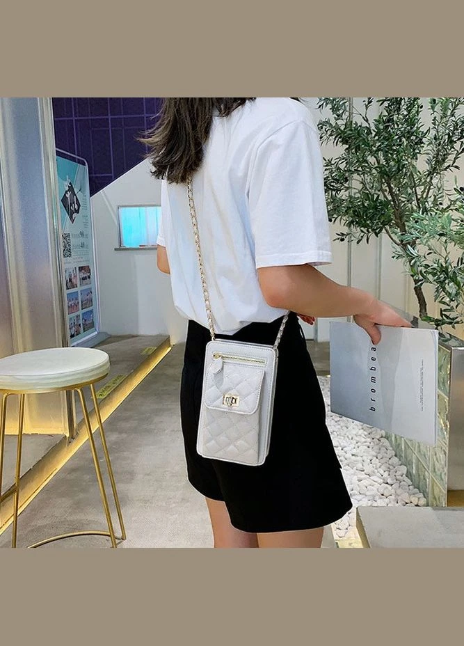 Жіноча міні сумочка клатч з ланцюжком стьобана Молочний No Brand (298998142)
