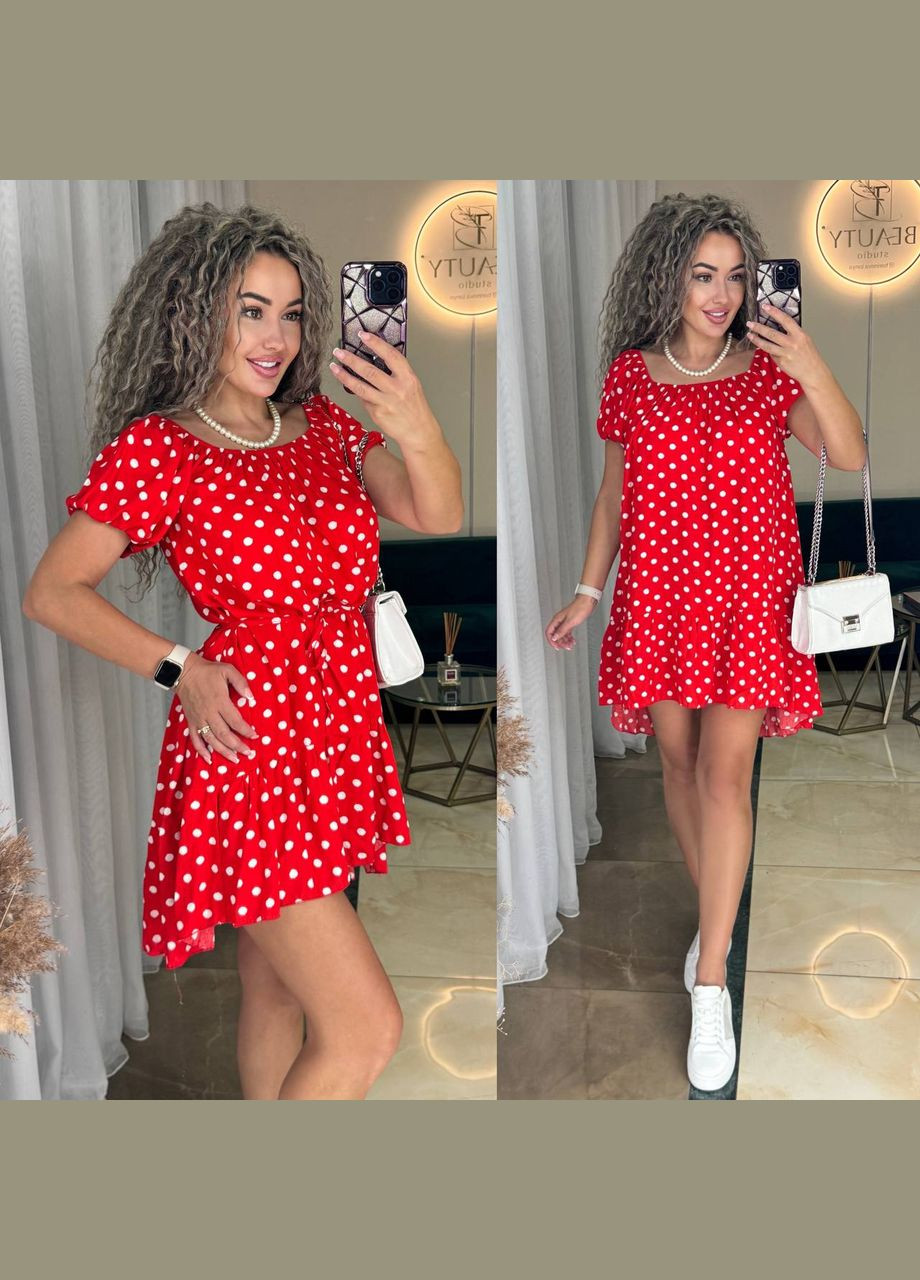 Красное повседневный женское платье FINO Mode в горошек