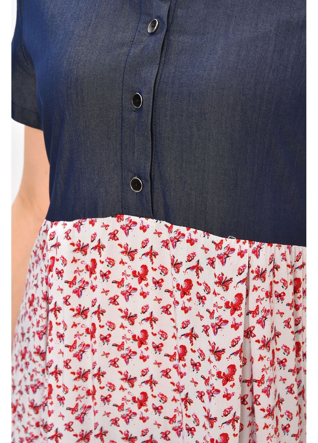 Темно-синя повсякденний сукня жіноча темно-синього кольору з принтом з баскою Let's Shop однотонна