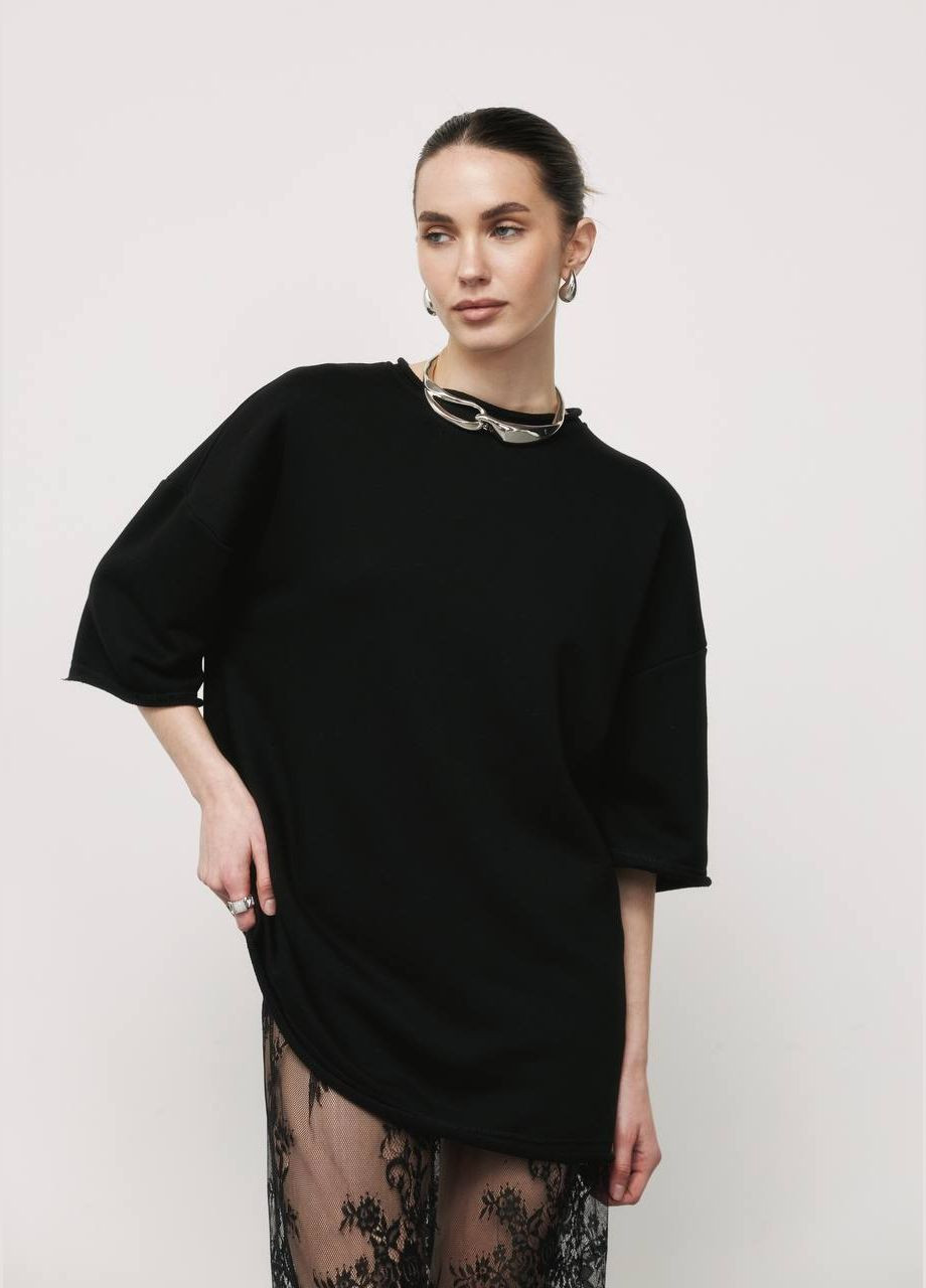 Черное кэжуал платье-футболка с кружевной юбкой ZF inspire однотонное