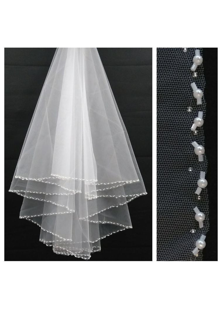 Фата з ручною вишивкою по краю 2400 біла, айворі No Brand (369162908)