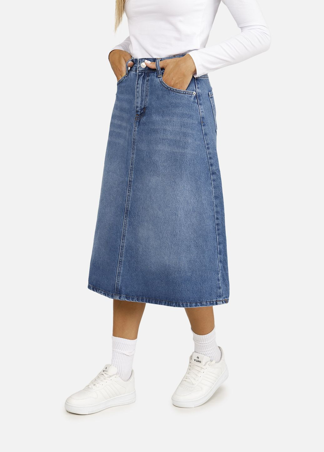 Голубая женская джинсовая юбка трапеция цвет голубой цб-00259173 Yuki