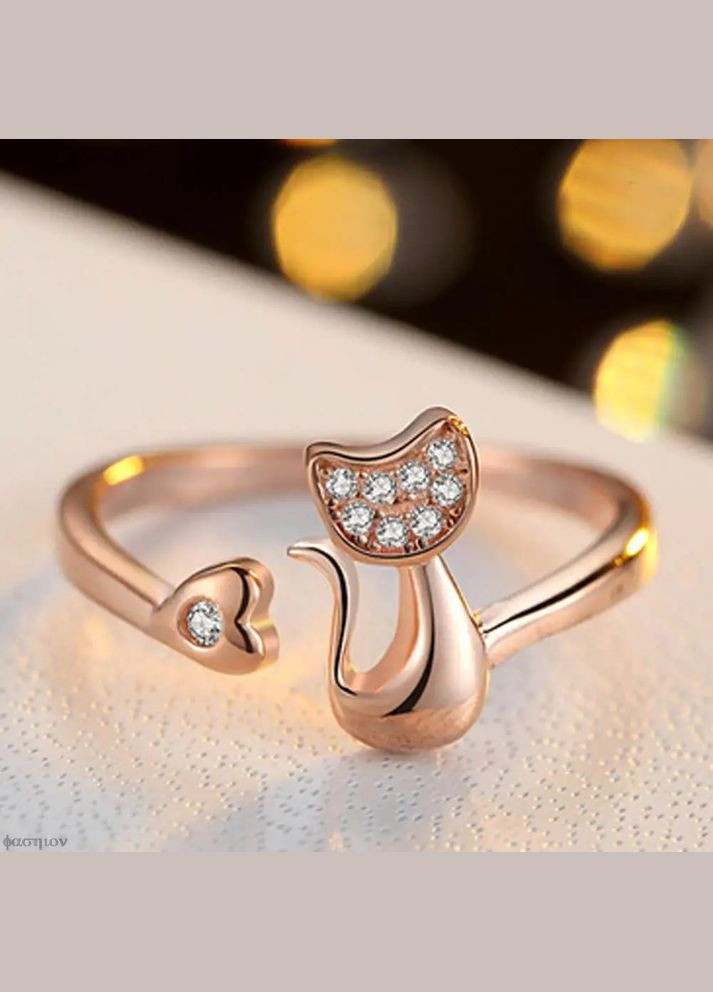 Кольцо женское кот с белыми кристаллами нежный котик золотистый размер регулируемый Fashion Jewelry (357211935)