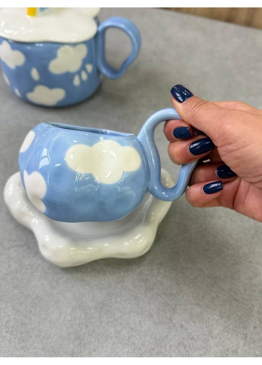 Керамічна чашка 380мл з блюдцем у формі хмаринки, яке надає виробу особливого шарму OSM (365549091)