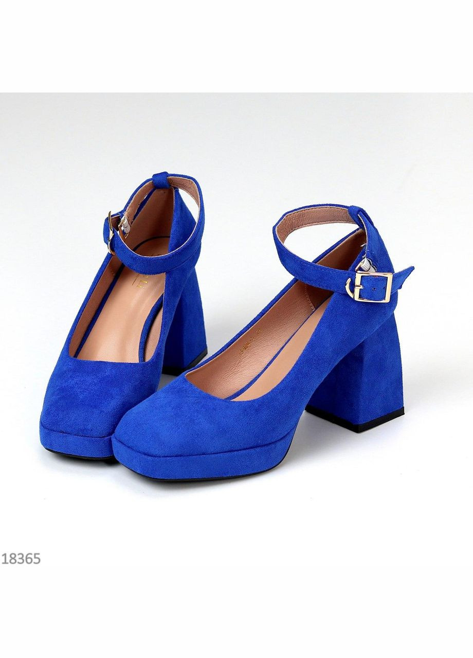 No Brand Сині замшеві жіночі човники на широкому стійкому підборі 9 см, ошатні туфлі синій з, — демісезон (366704545)