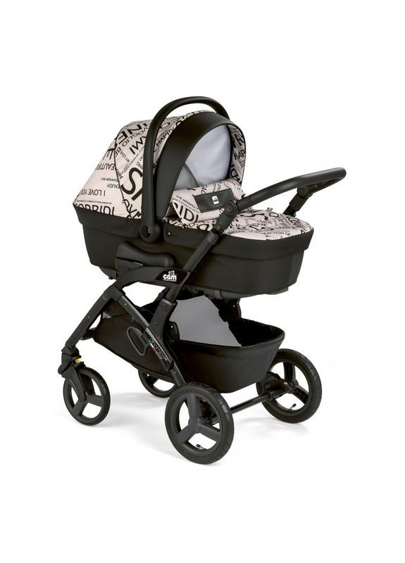 Коляска 3 в 1 DINAMICO UP SMART, черная рама, цвет чернобежевый с буквами (897T/V90/990/844K) CAM (307836222)