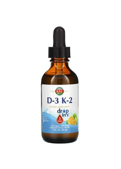 Витамины Д3 и K2, Vitamin D3 K-2,, 59 мл (CAL-41369) KAL (266983328)