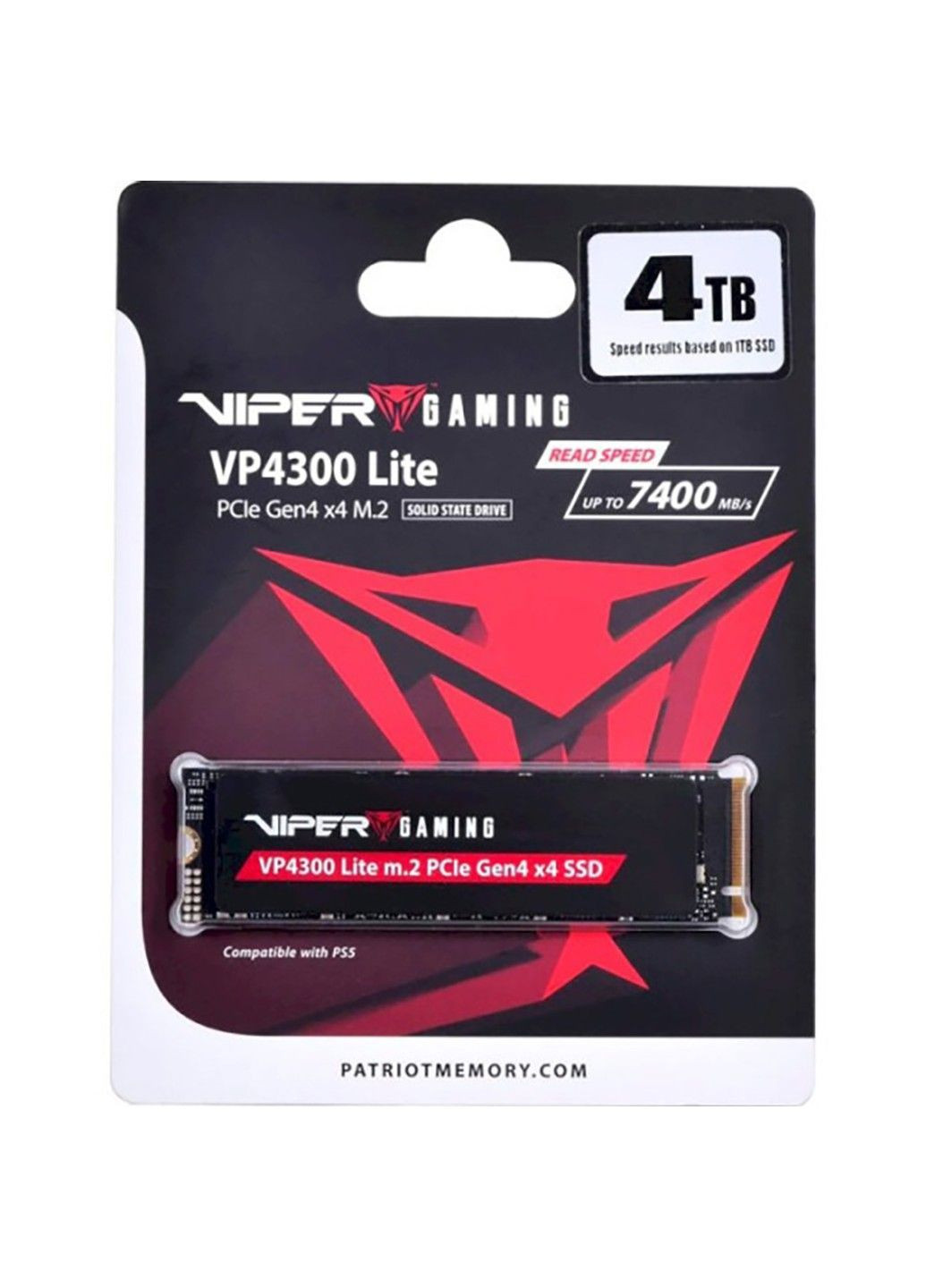 Накопичувач SSD M.2 Viper VP4300 Lite 4TB NVMe 2.0 2280 PCIe Gen4 x4 6400/7400 3D TLC Patriot (370051127)