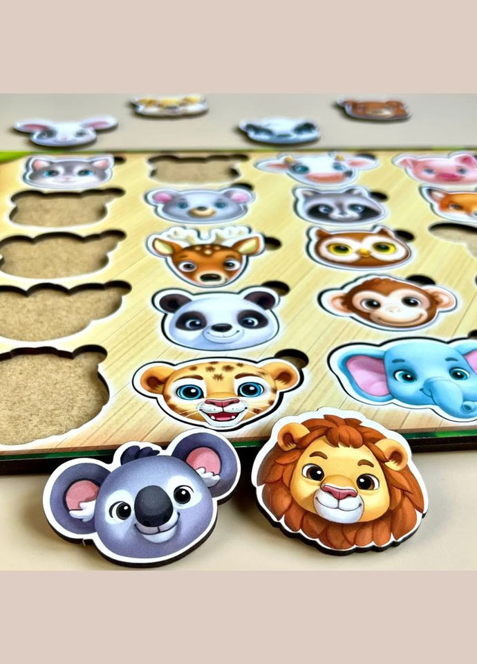 Деревянный пазлсортер "Мордочки" (ПСФ084) PSF084 мордочки животных Ubumblebees (304405942)