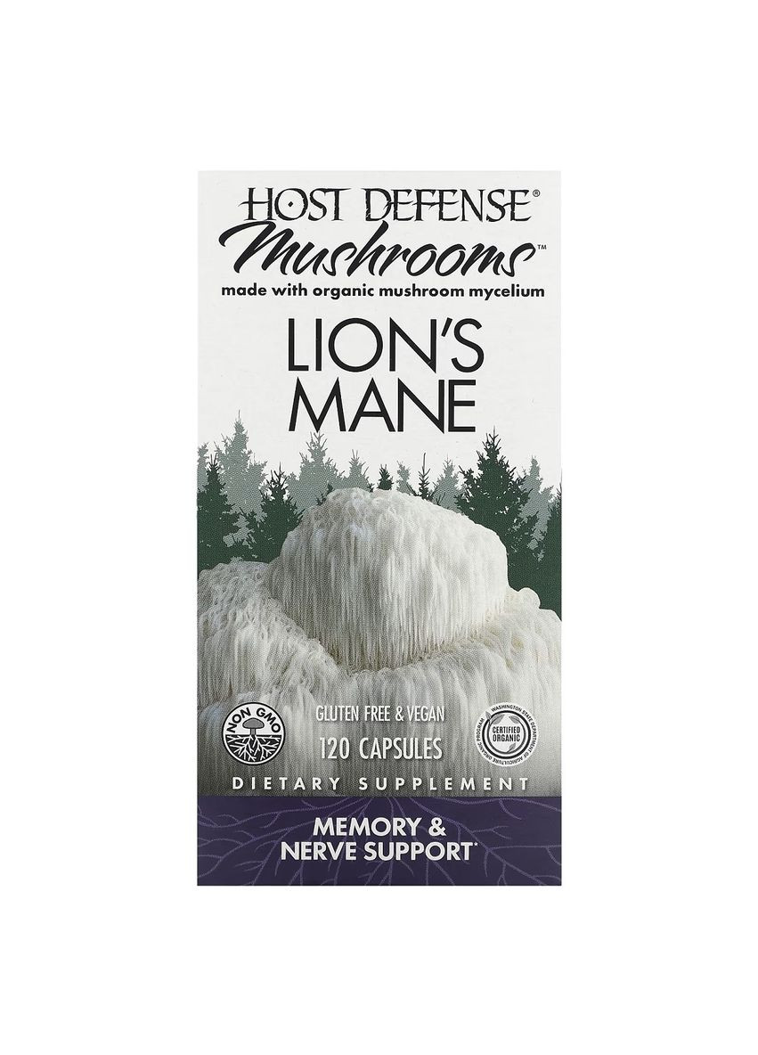 Ежовик гребенчатый, Поддержка памяти и нервов, Lion's Mane,, 120 вегетарианских капсул Fungi Perfecti (322741461)