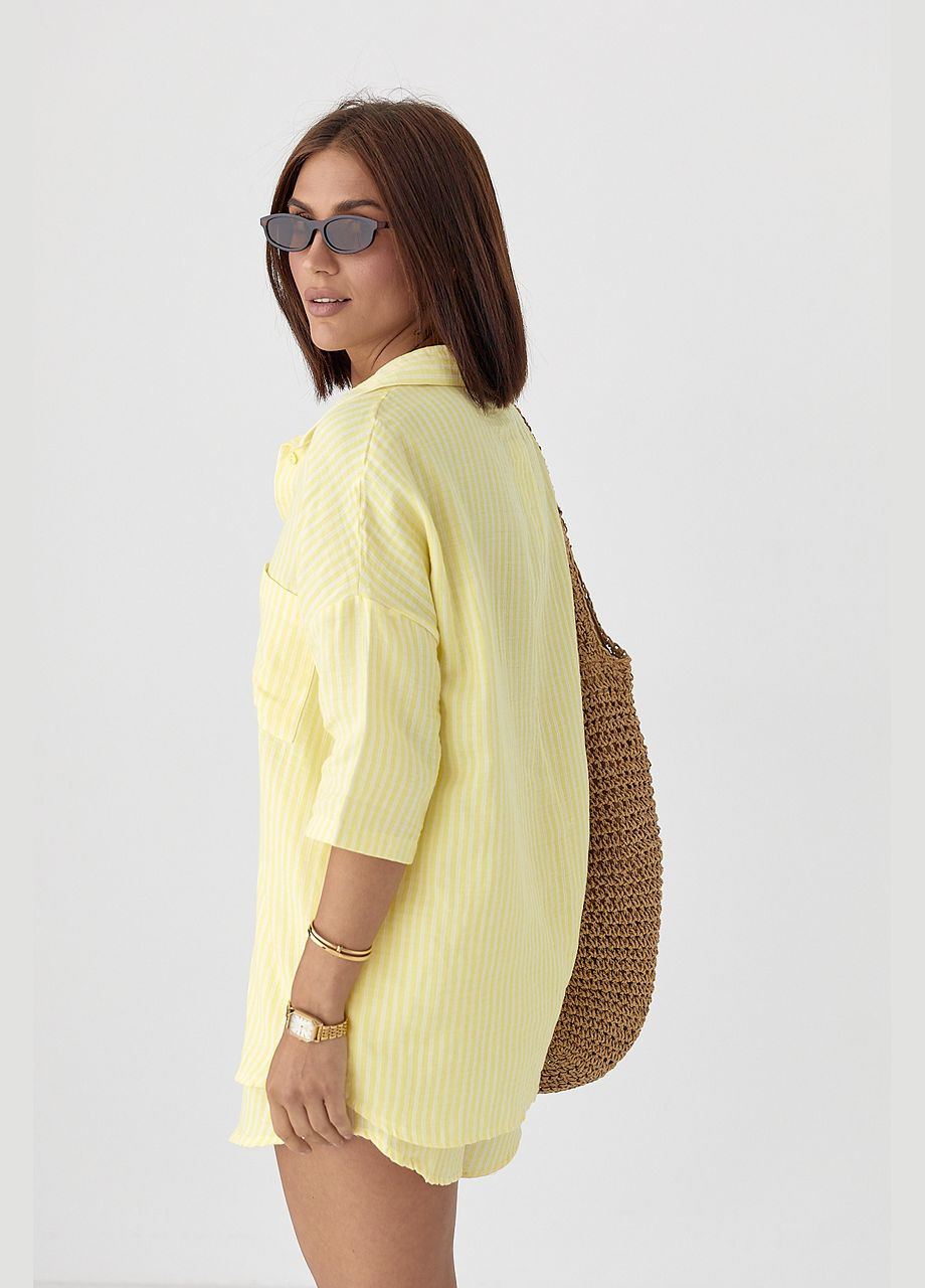 Костюм свободного кроя с рубашкой и шортами - розовый цвет Lurex (340917551)