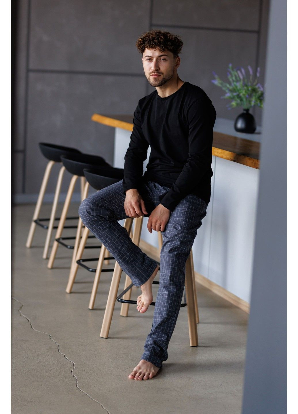 Штани чоловічі в клітинку для дому HOMELY графіт Handy Wear (304769150)