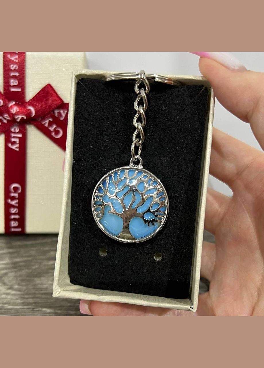 Підвіска з натуральним місячним каменем в оправі "Дерево життя" на брелоку для ключів у подарунковій коробочці Овен (331291898)