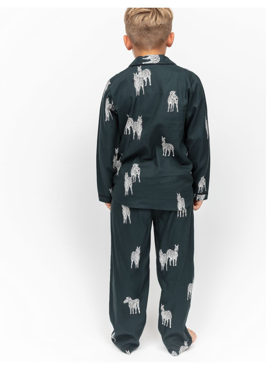 Темно-зеленая всесезон пижама детская унисекс 6964 рубашка + брюки Cyberjammies Blake