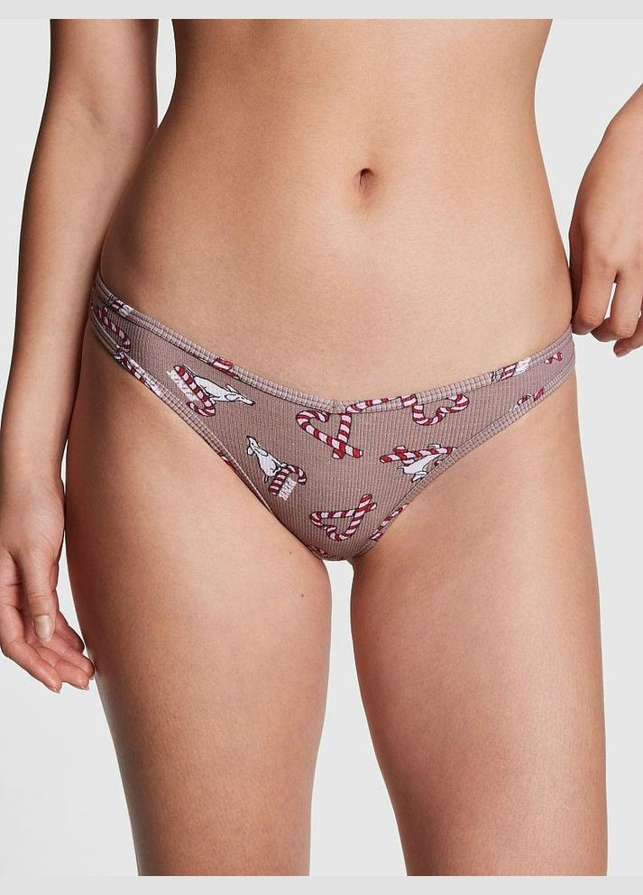 Трусики бавовняні стрінги PINK коричневі Victoria's Secret (322029683)