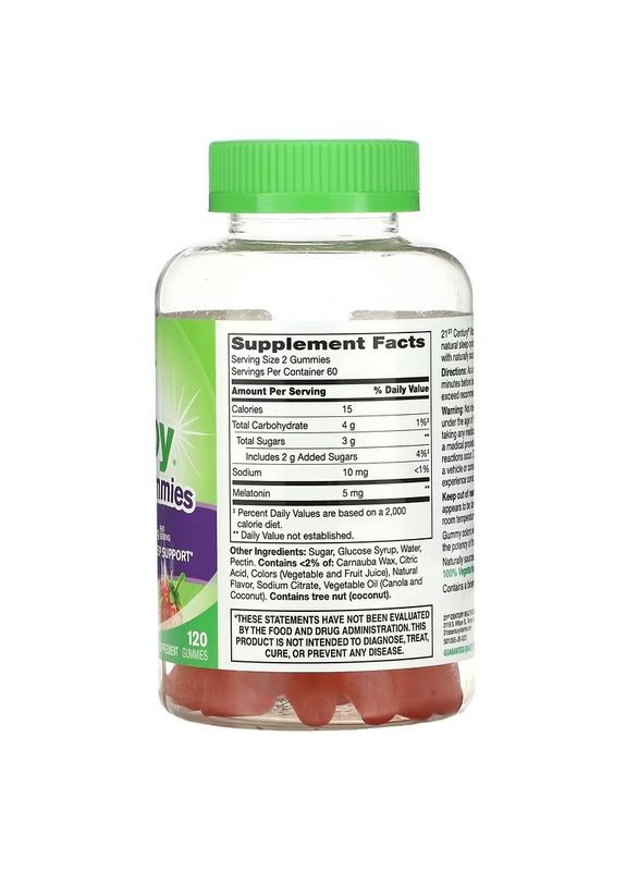 Мелатонин, 5 мг в порции, вкус клубники, Melatonin,, 120 жевательных конфет 21st Century (343053094)