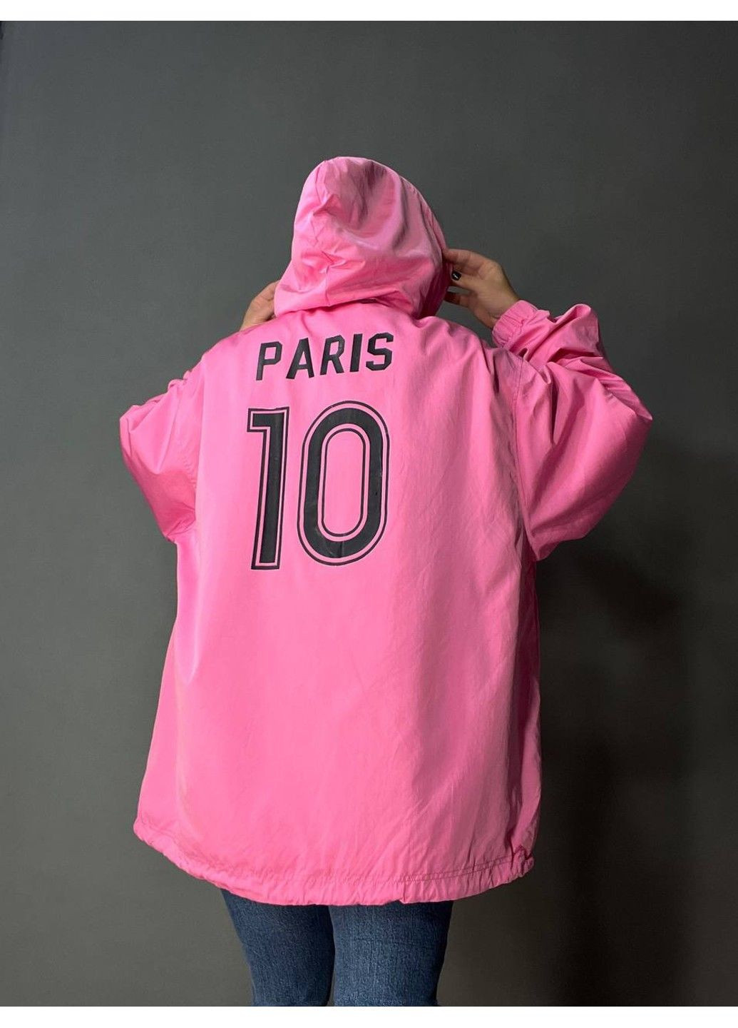 Рожева демісезонна куртка жіноча 9096 вітрівка оверсайз подовжена з капюшоном і написами Lady yep