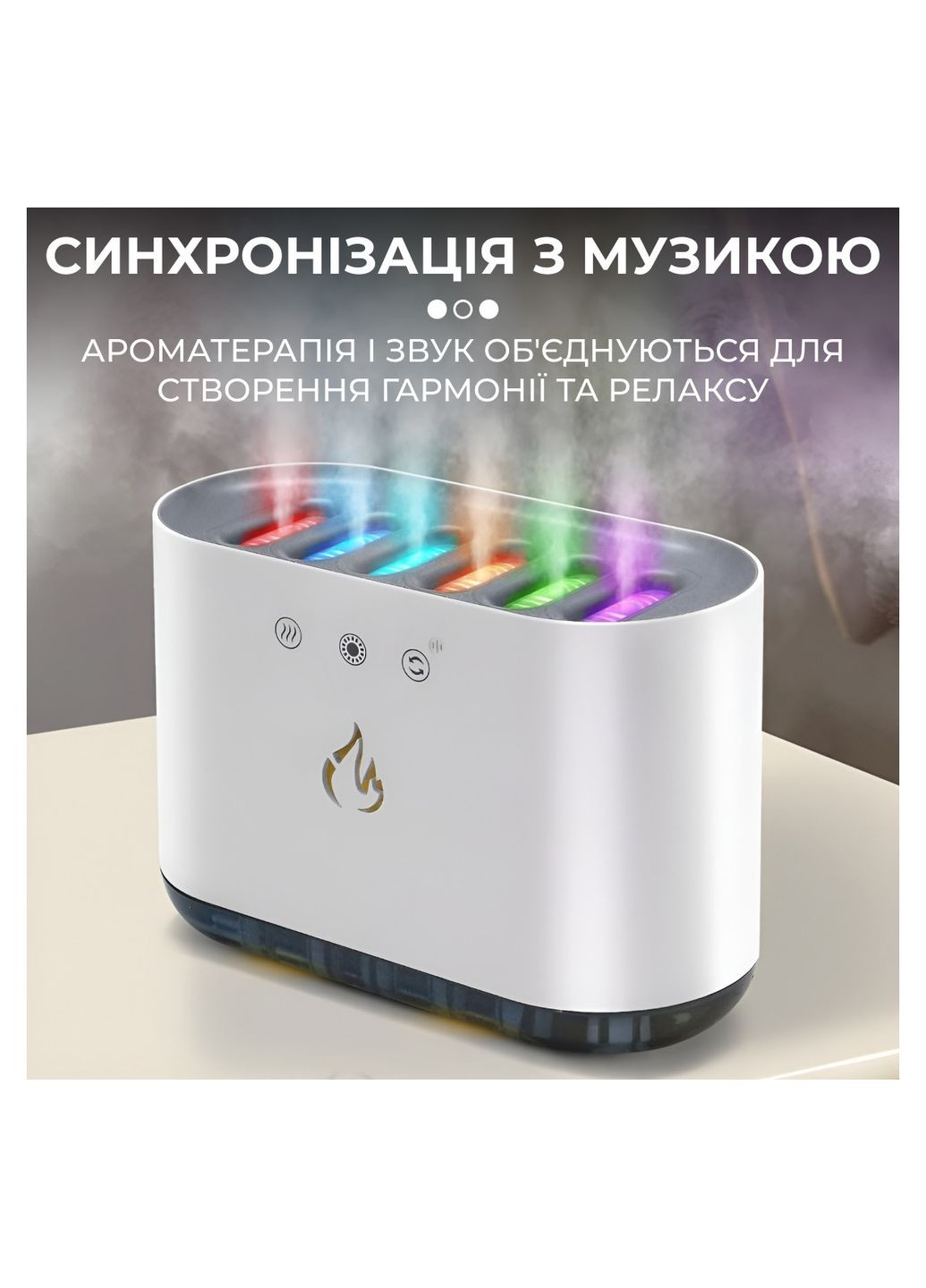 Увлажнитель воздуха с RGB-подсветкой и синхронизацией с музыкой 900 мл, белый Happy Life (318315889)